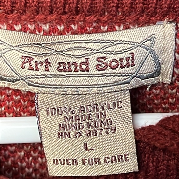 Art and Soul Womens  Cardigan Sweater L Red Beige Long Sleeve Retro Chic Vintage - Picture 4 of 7